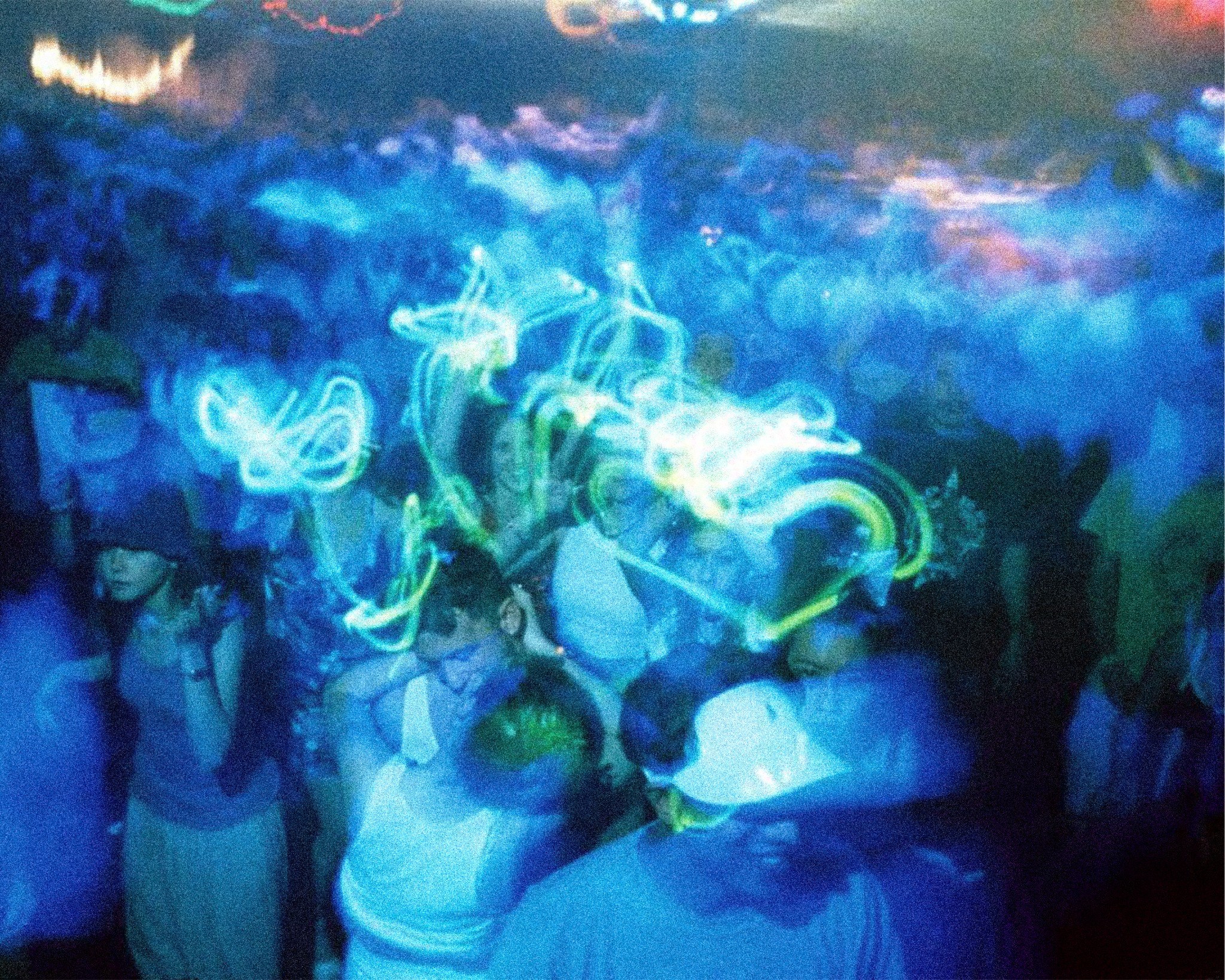 Blue rave crowd
