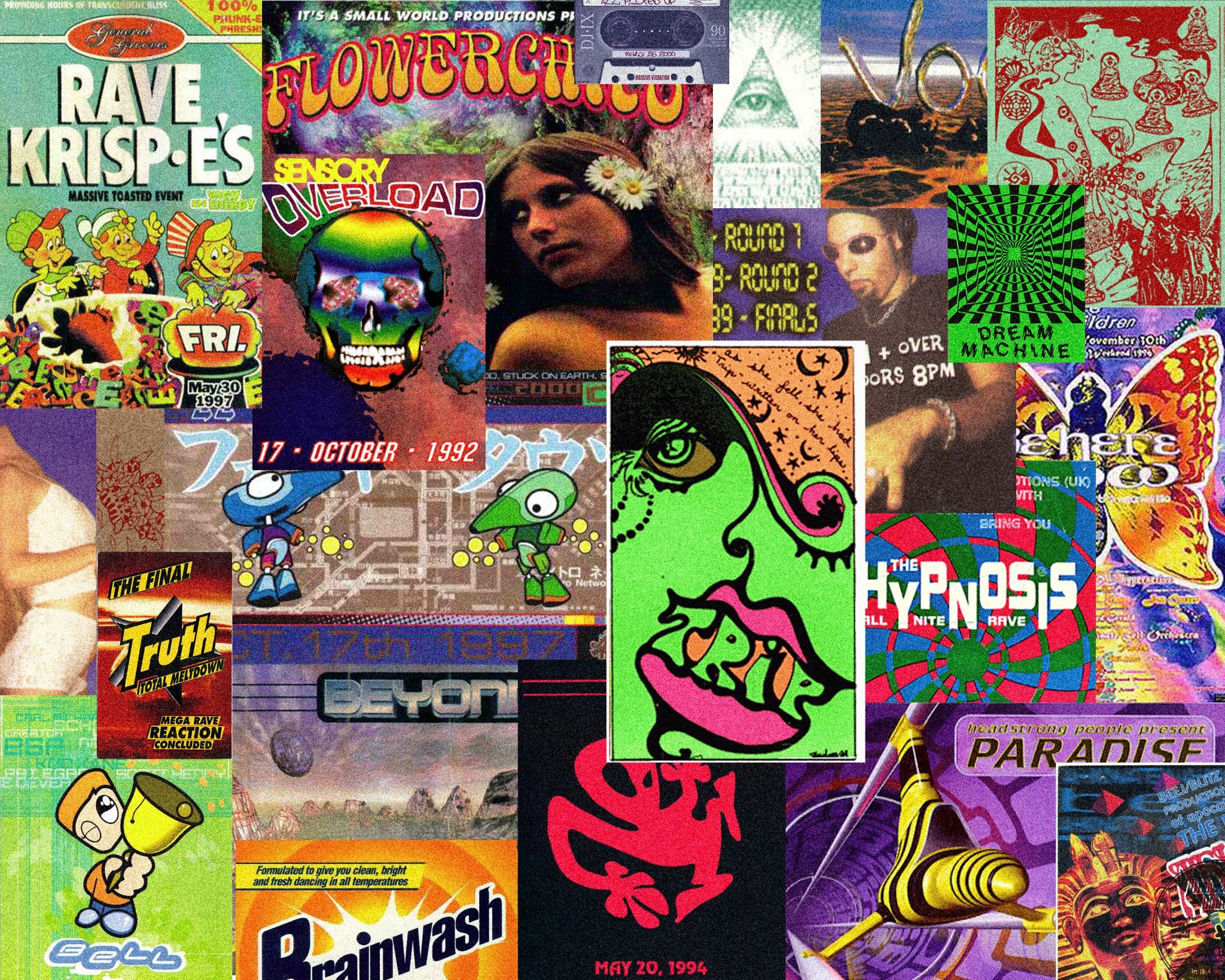 90s rave flyer collage