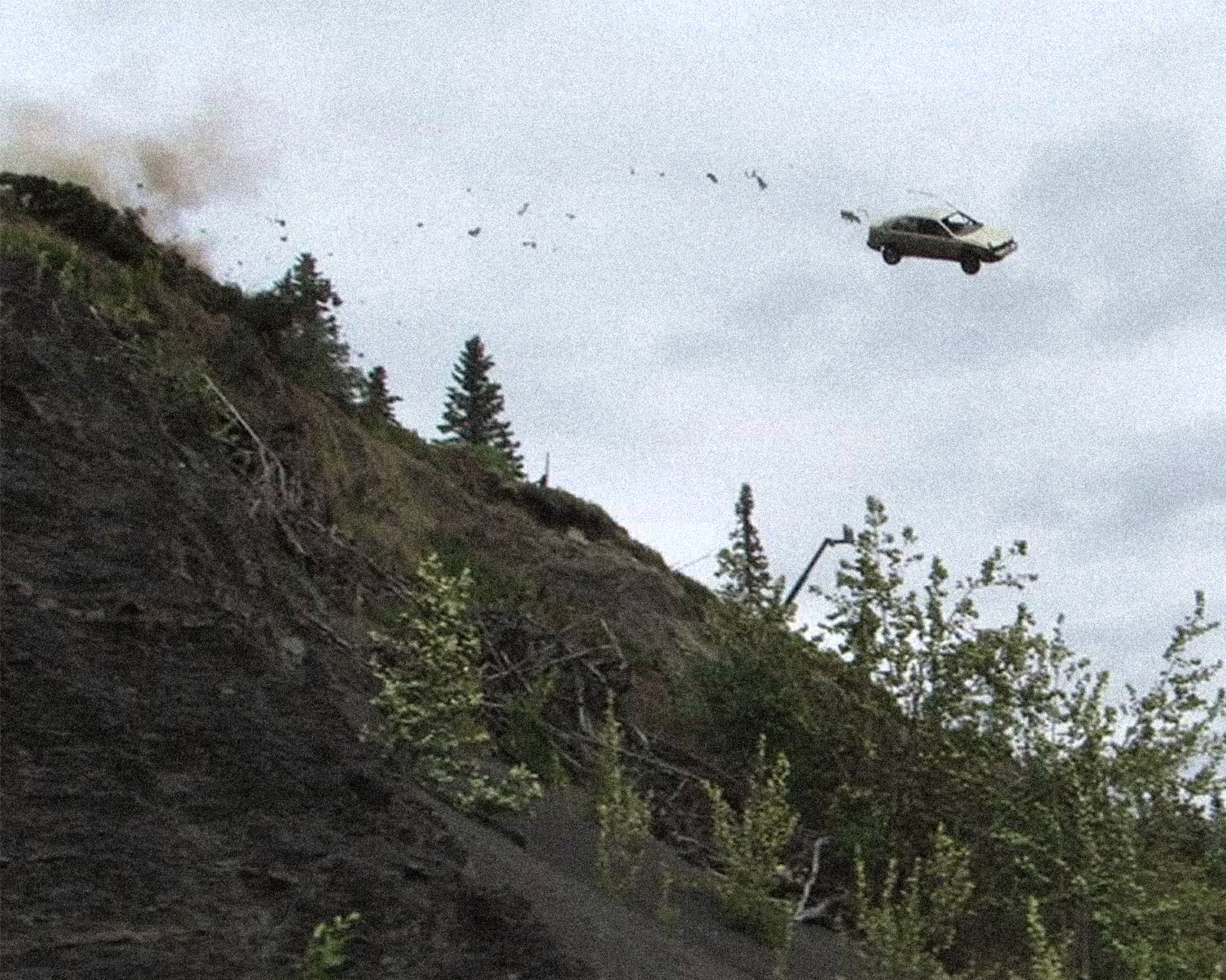 Car over cliff